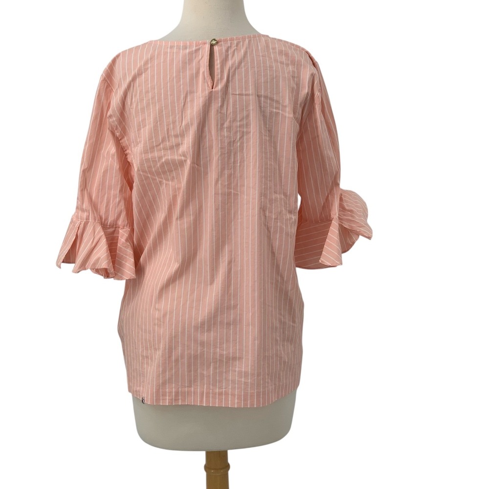 Calvin Klein Women's‎ 3/4 Ruffle Sleeve Blouse Top Peach/White Striped Sz M READ - Picture 7 of 11